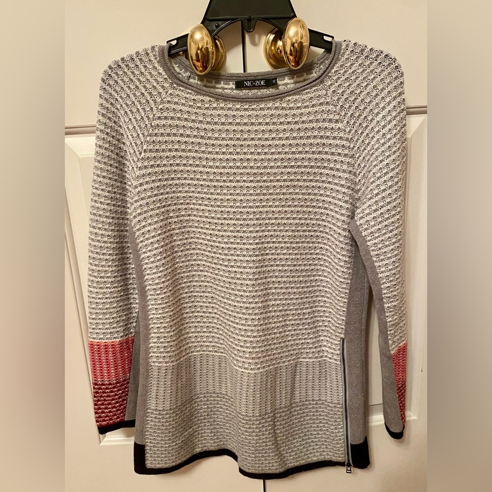 NIC + ZOE Side Zip Cotton Sweater, Size XS